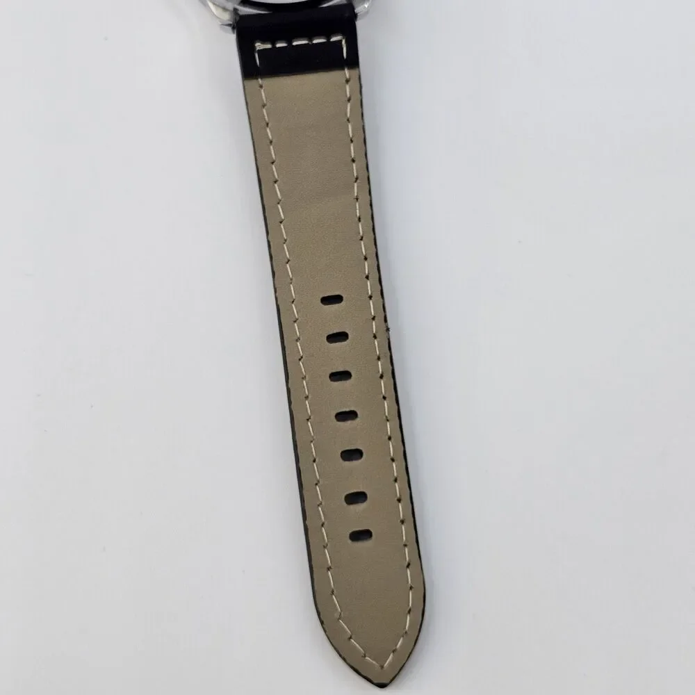 Men's Watch 46MM Large‎ Gray Case Blue Dial Black Leather Bands New Battery